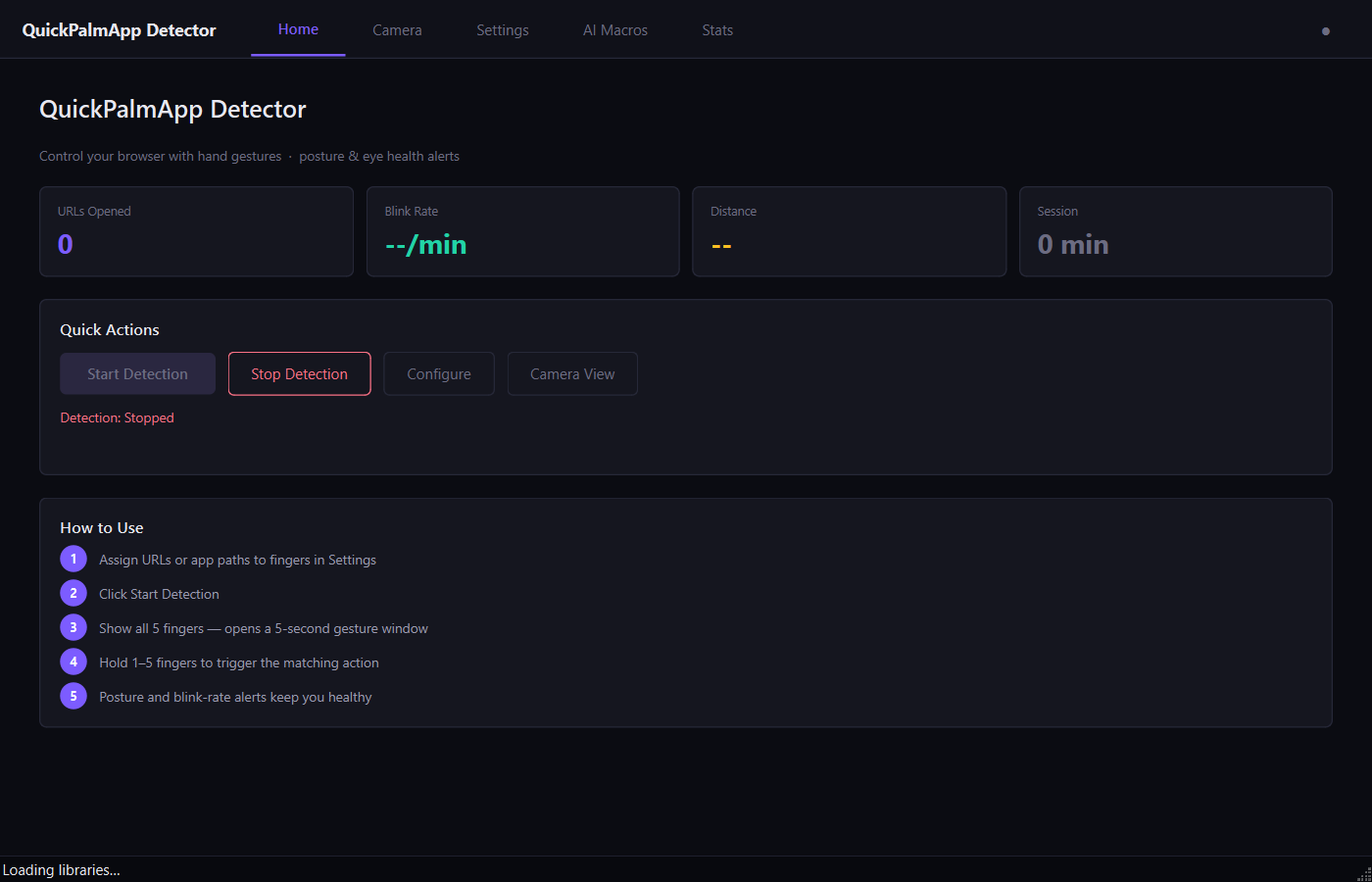 QuickPalm Detector Home tab