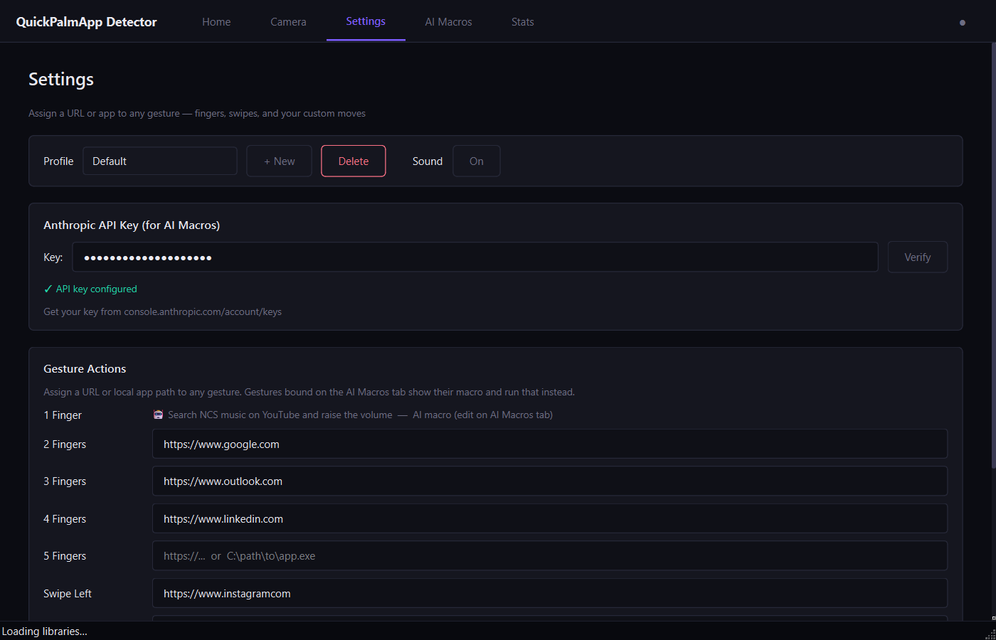 QuickPalm Detector Settings tab