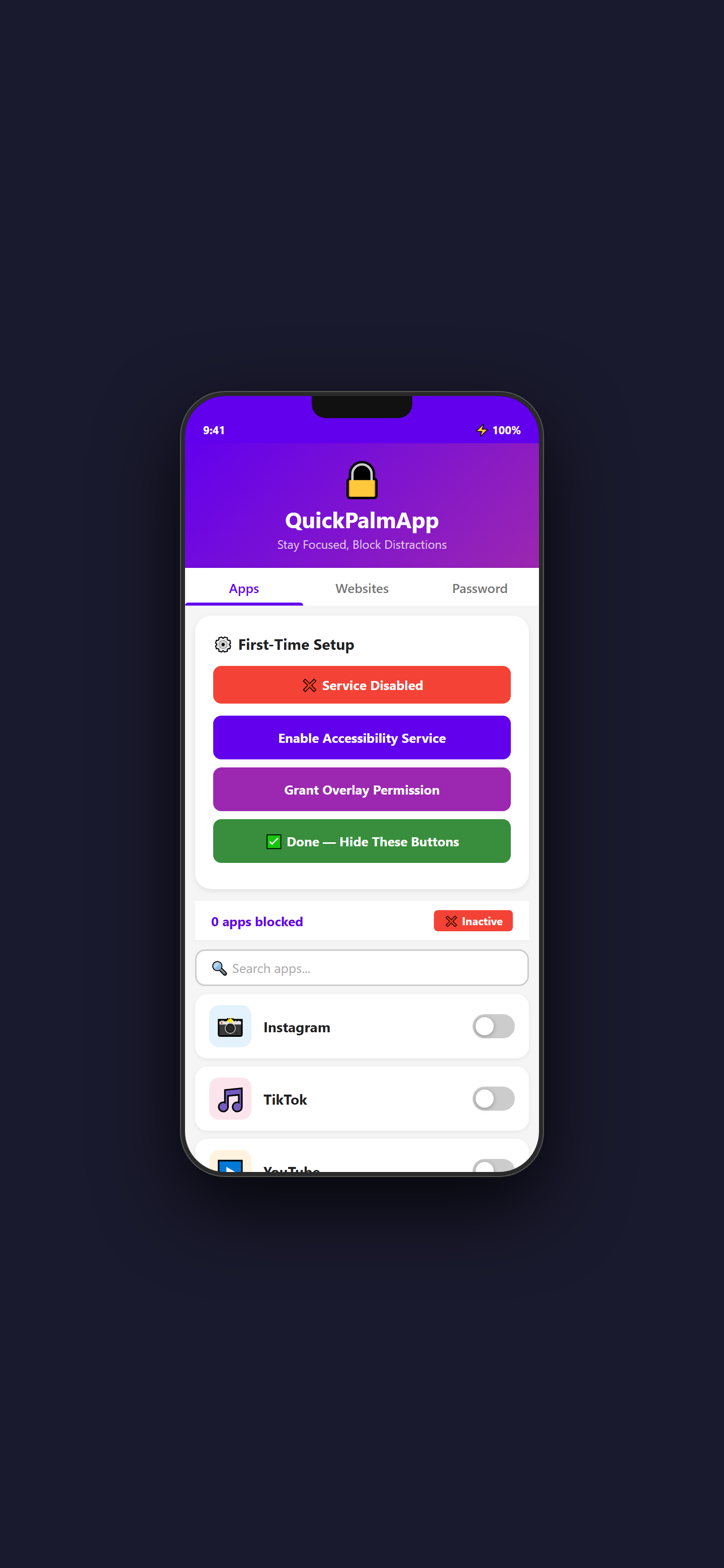 QuickPalm Blocker Setup