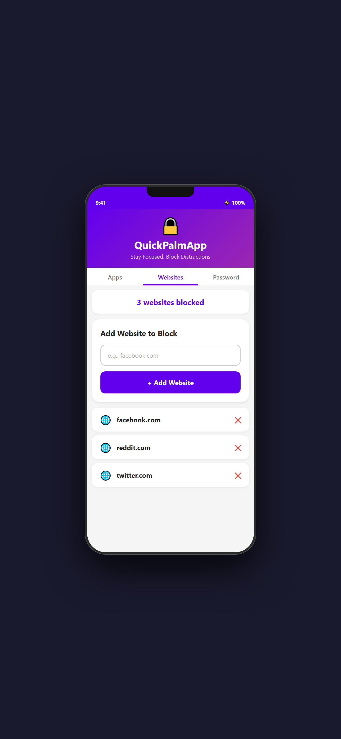 QuickPalm Blocker Websites