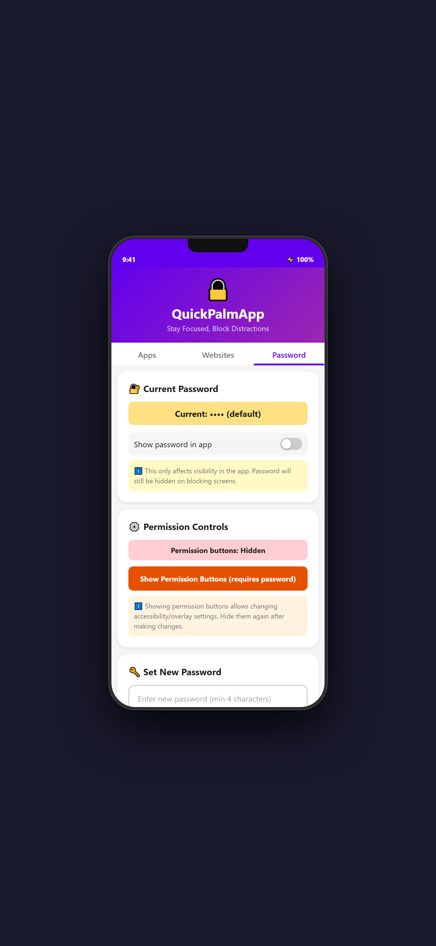 QuickPalm Blocker Password